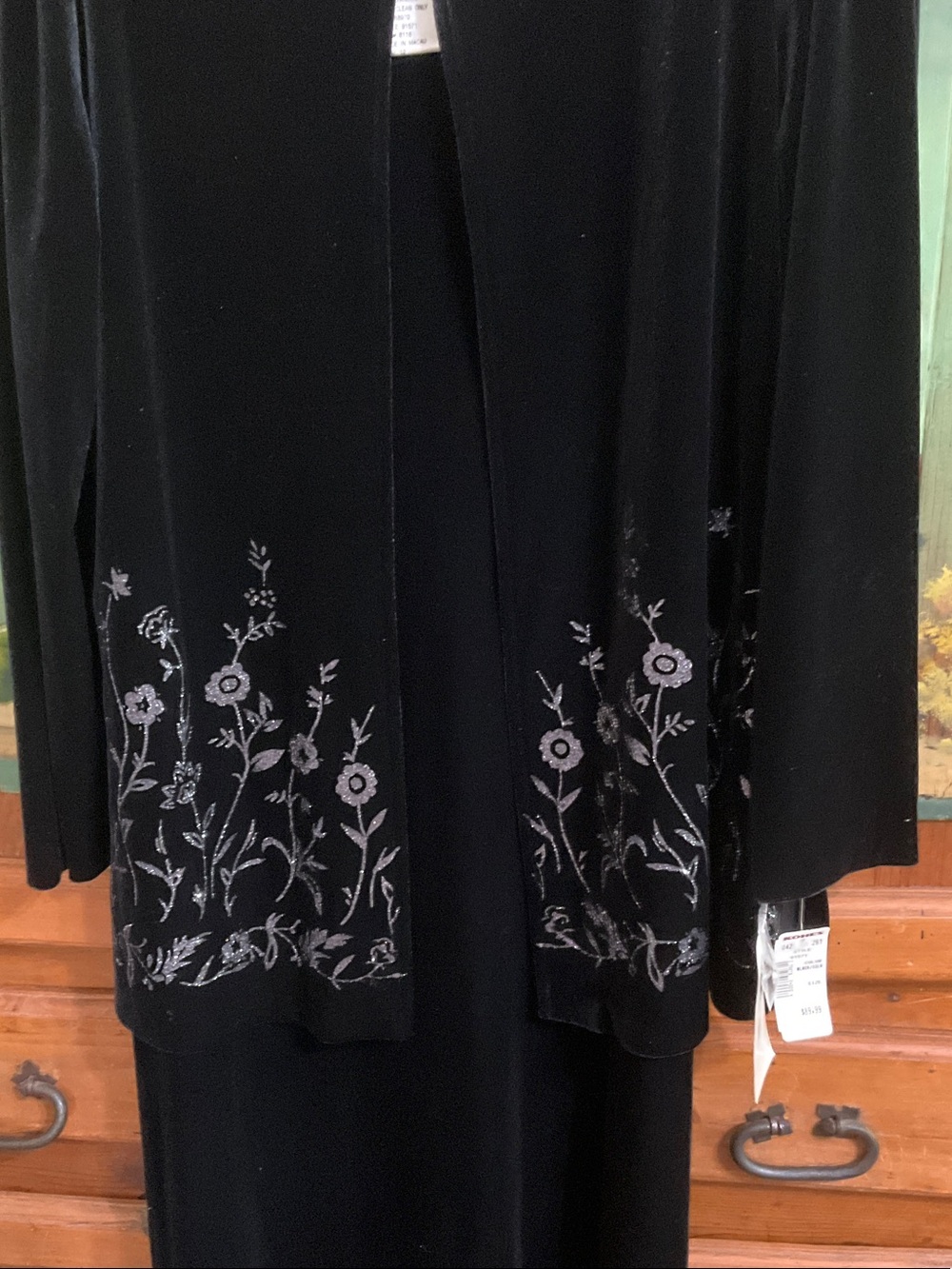 Ronni Nicole Velvet-Like Sleeveless Dress with Silver Floral Accent Jacket - Picture 4 of 8